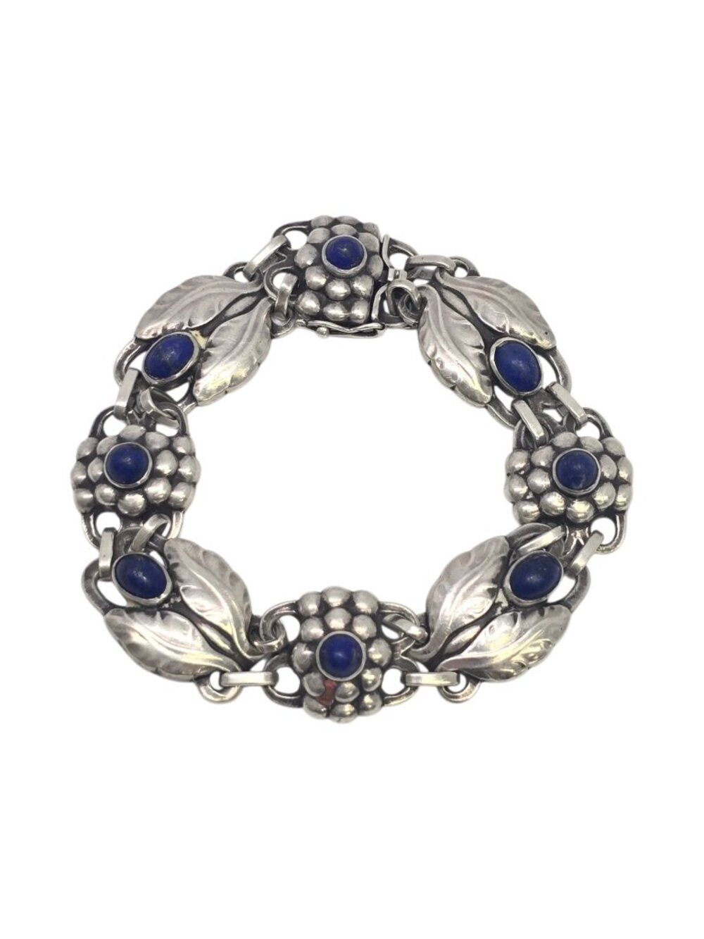 Georg Jensen Denmark #3 Sterling Silver Lapis Lazuli Flower Link Bracelet 25914